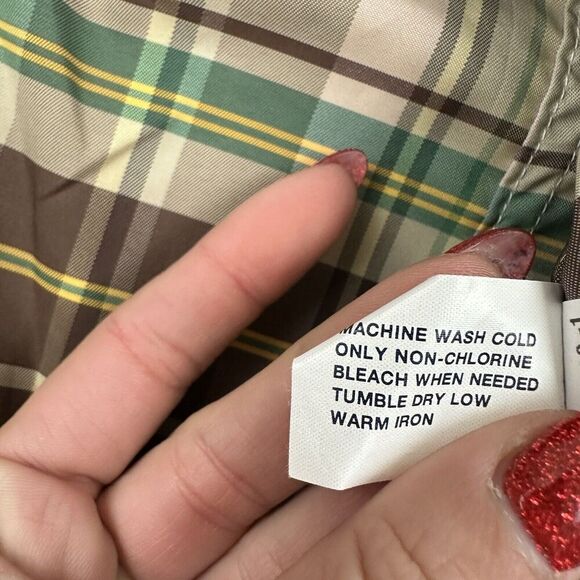 GAP Y2K Multicolor Plaid Lightweight Trench Coat Collared Buttons Size XS Poly - Picture 12 of 14